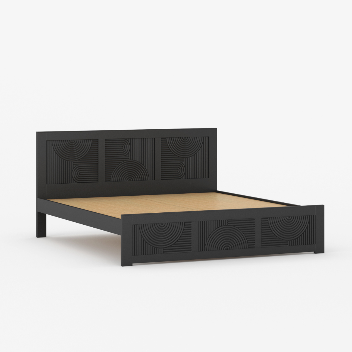Renova Geometric Solid Wood Bed with Headboard
